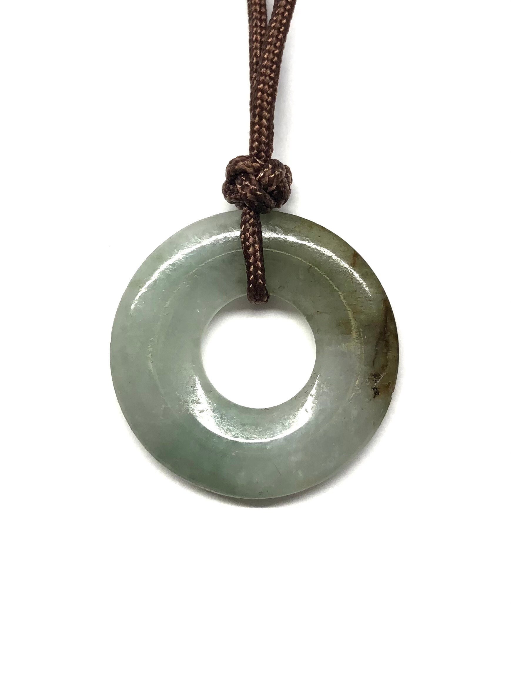Antique Carved Green Jade Disc Chinese Safety Buckle 平安扣 Over