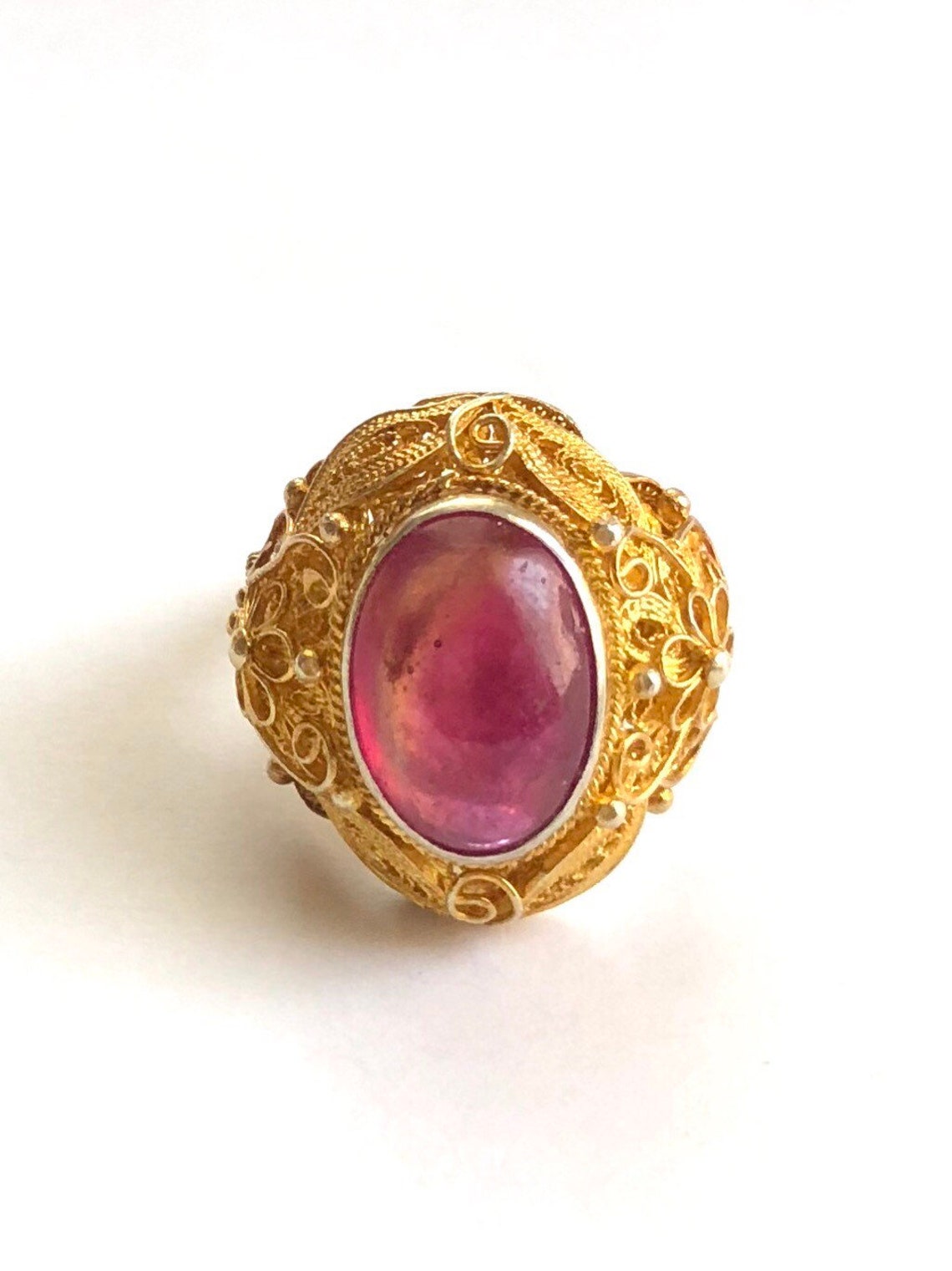 Ruby Ring Vintage Oval Shaped Ruby Filigree Gold-Plated | Etsy