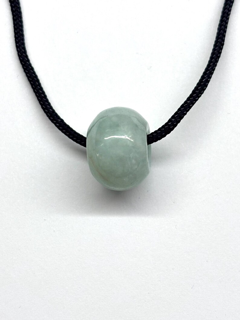 Jade Necklace, Carved Jade Bead Necklace, Green Jade Necklace, Minimalist Necklace, Natural Colour Jade Bead Adjustable Black Cord Necklace image 6