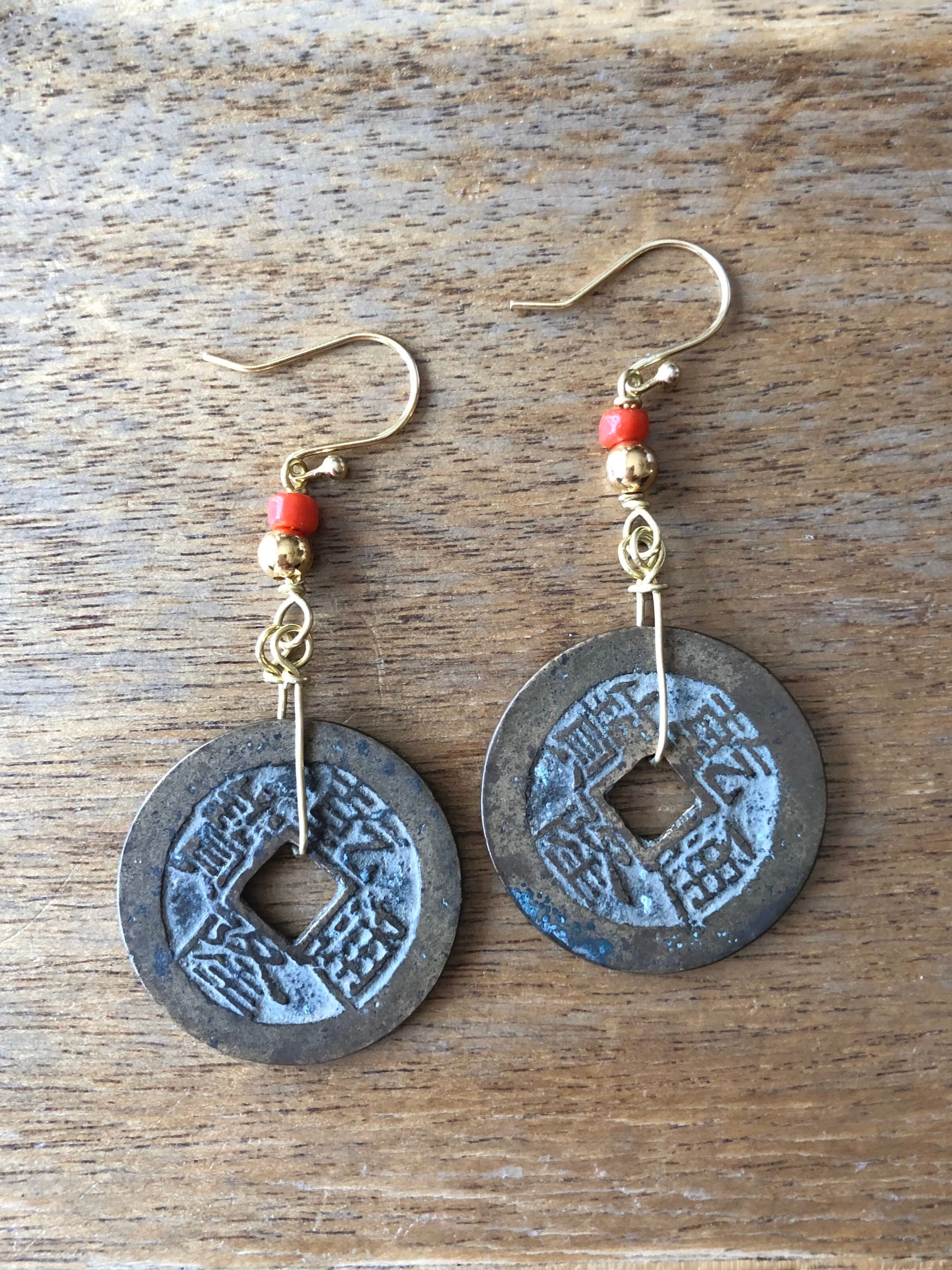 Antique Good Luck Chinese Old Coin Earrings Chinese Earrings Authentic Qing Dynasty Chinese Old Coin over 220 Years Old Earrings Etsy