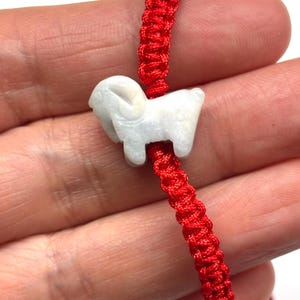 Jade Ram Bracelet, Chinese Lucky Bracelet, Good Luck Jade Goat Bracelet, Chinese Zodiac Carved Jade Sheep Adjustable Red Cord Bracelet