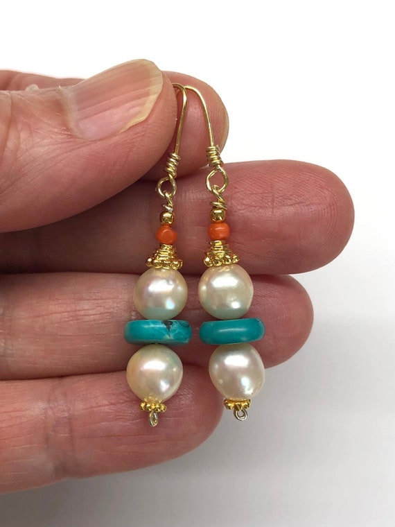 Coral Gems and Pearl Earrings | Moonstone Accent & Artisan Craftsmansh –  Pearlygirls