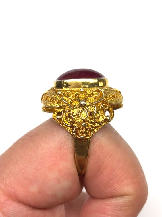 Ruby Ring, Vintage Oval Shaped Ruby Filigree Gold… - image 8