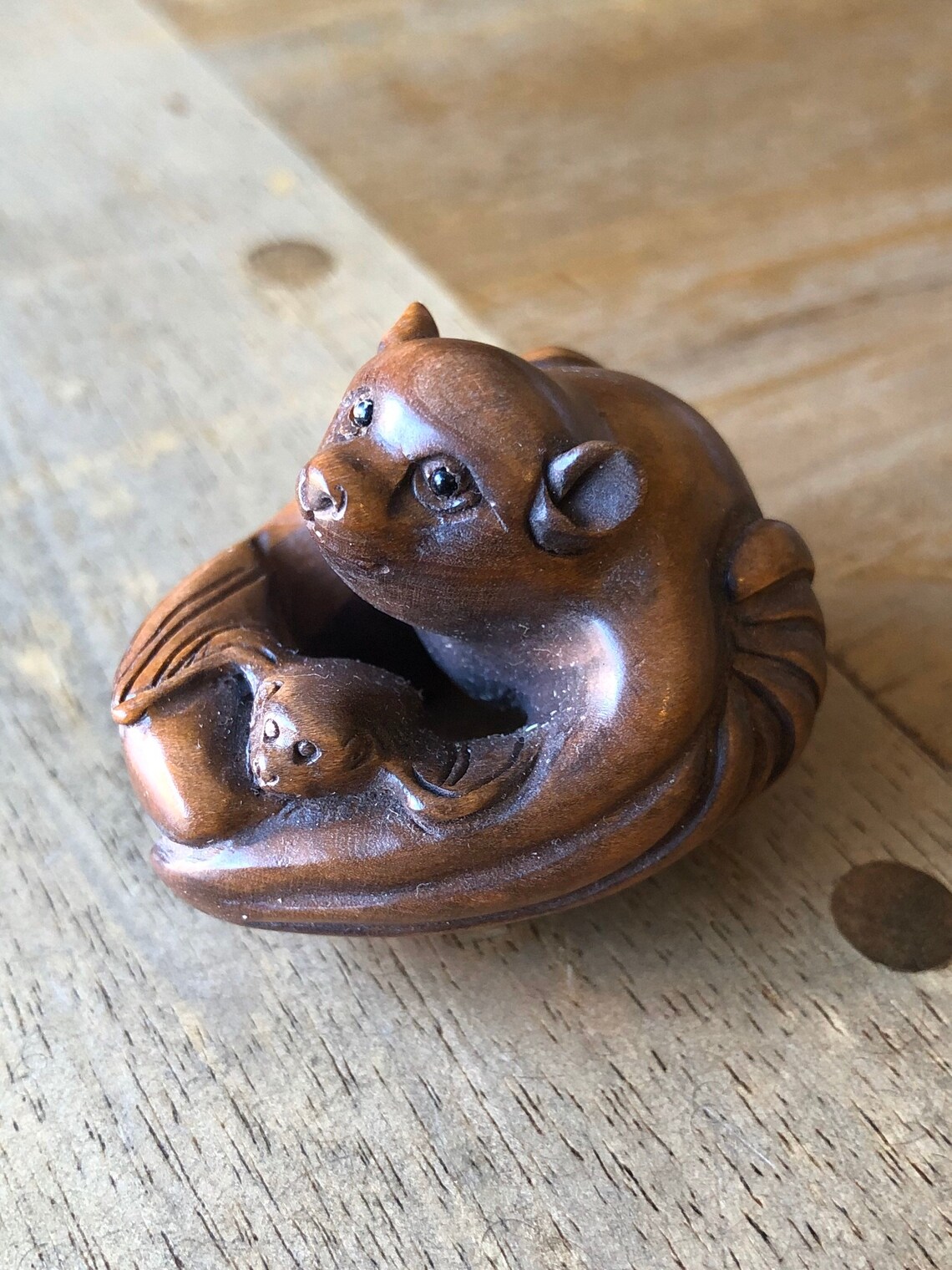 Netsuke Netsuke Bat Hand Carved Boxwood Mother and Baby Bats Etsy