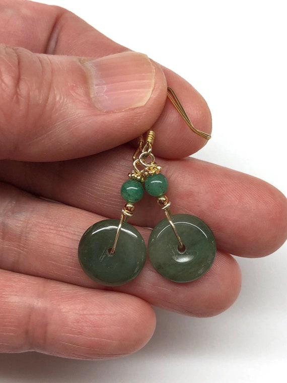 Jade Earrings Jade Disc Earrings Green Jade Donut Chinese Safety