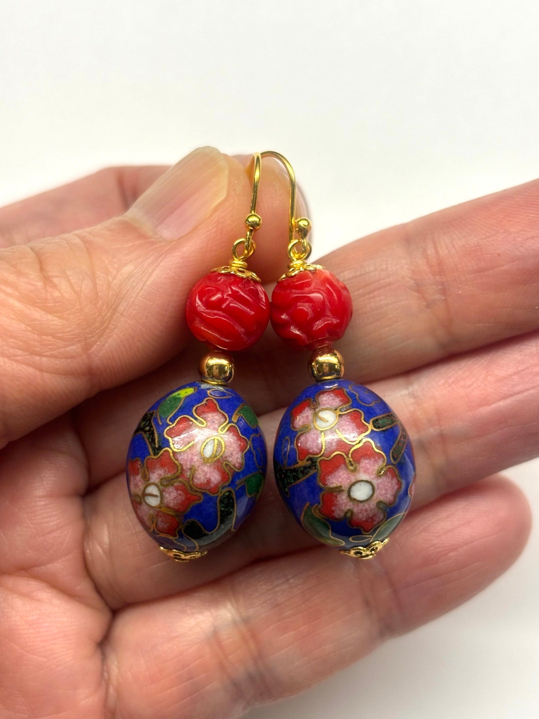 Boucles D'oreilles Anciennes Chinoises En Jade Naturel Sculpté Bouddha - Or 18 Carats - Occasion Bon état