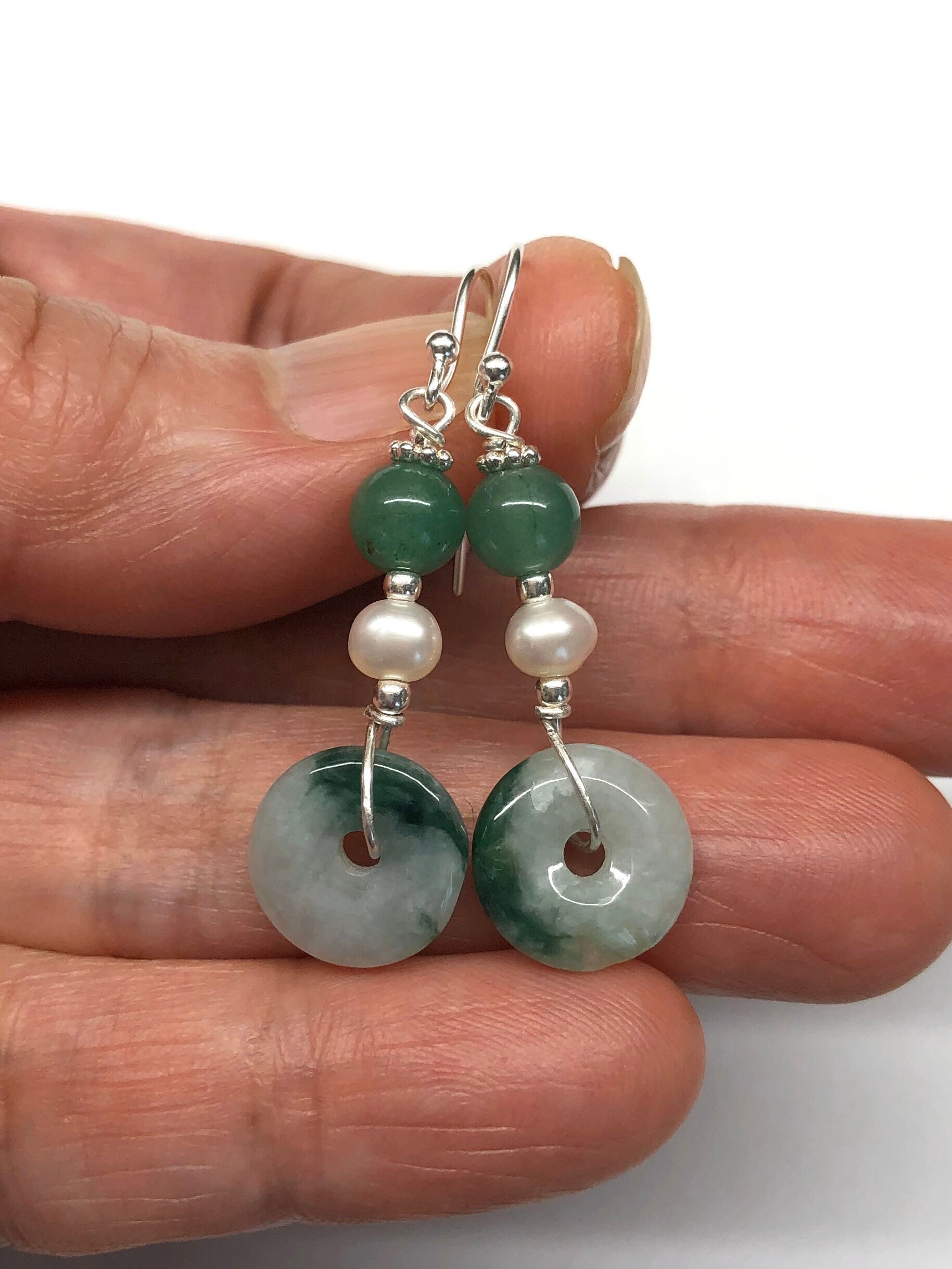 Jade Earrings Pearl Earrings Carved 