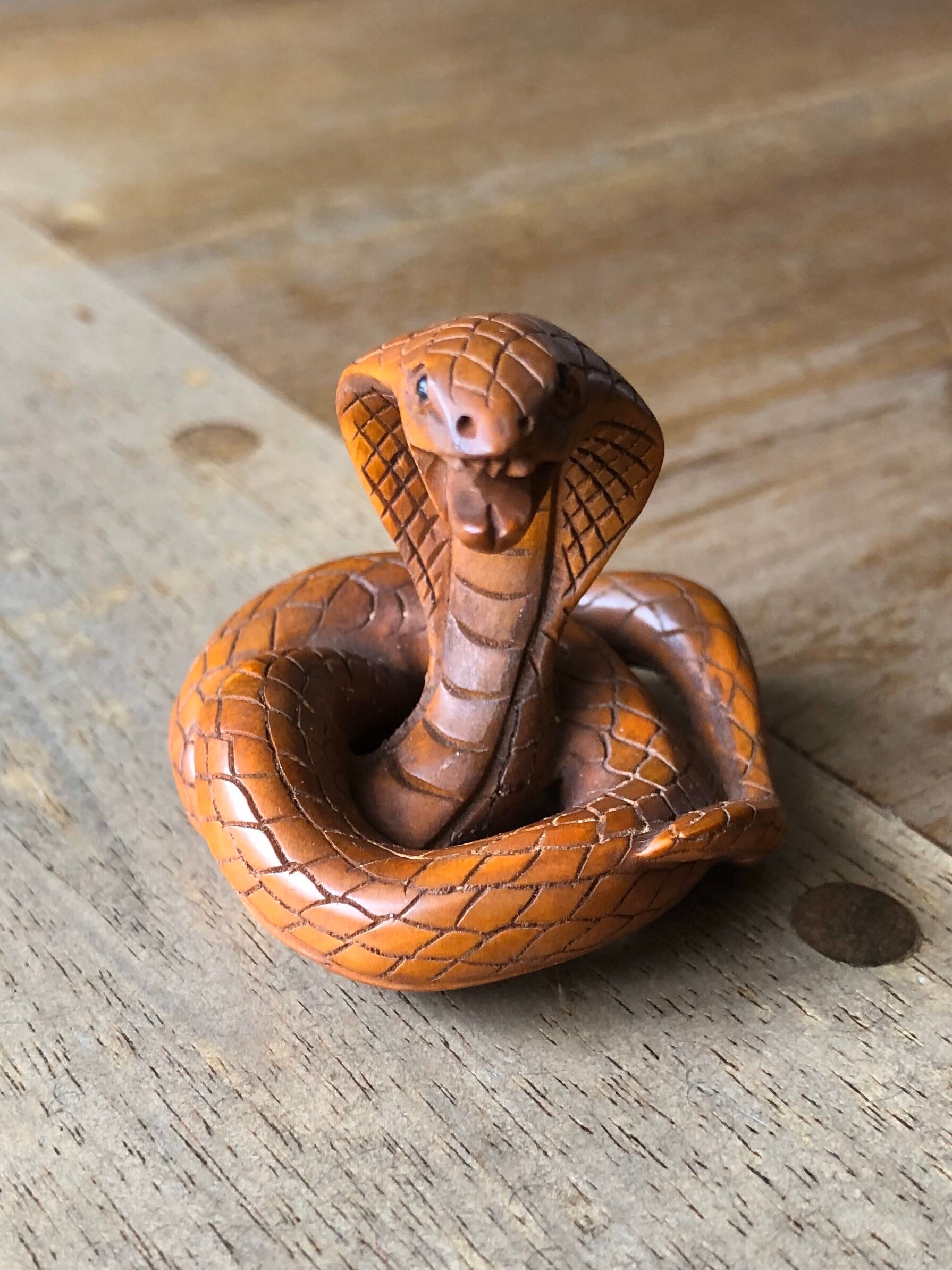 Netsuke Chinese Zodiac Snake Netsuke Carved Boxwood Cobra Etsy Canada