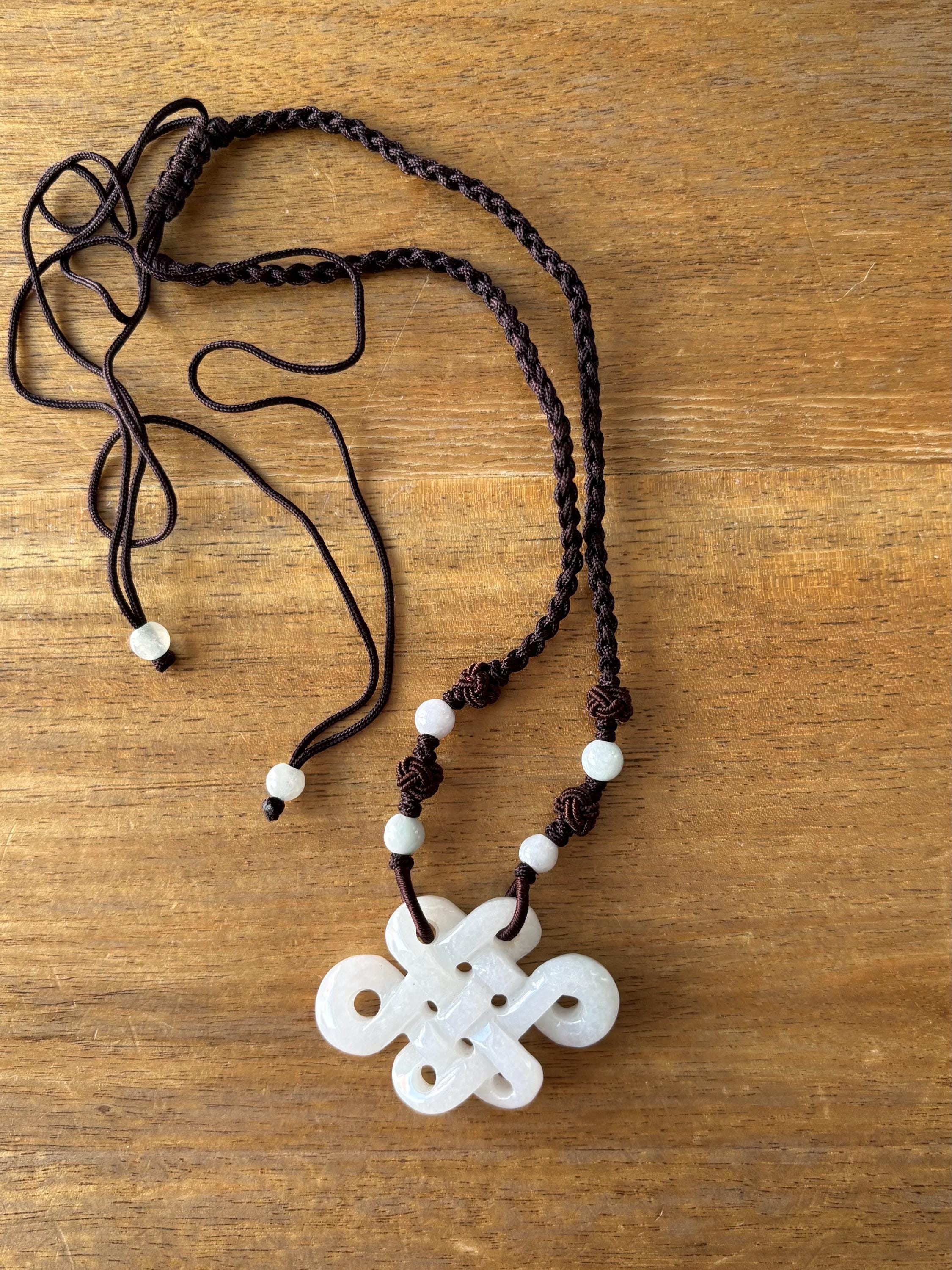 Jade Necklace, Jade Infinity Knot Necklace, Carved Jade Chinese