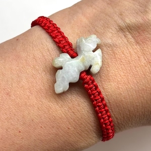 Pulsera de caballo de jade, pulsera china de la suerte, pulsera de caballo de jade de la buena suerte, pulsera de caballo de jade tallado del zodíaco chino con cordón rojo ajustable. imagen 3