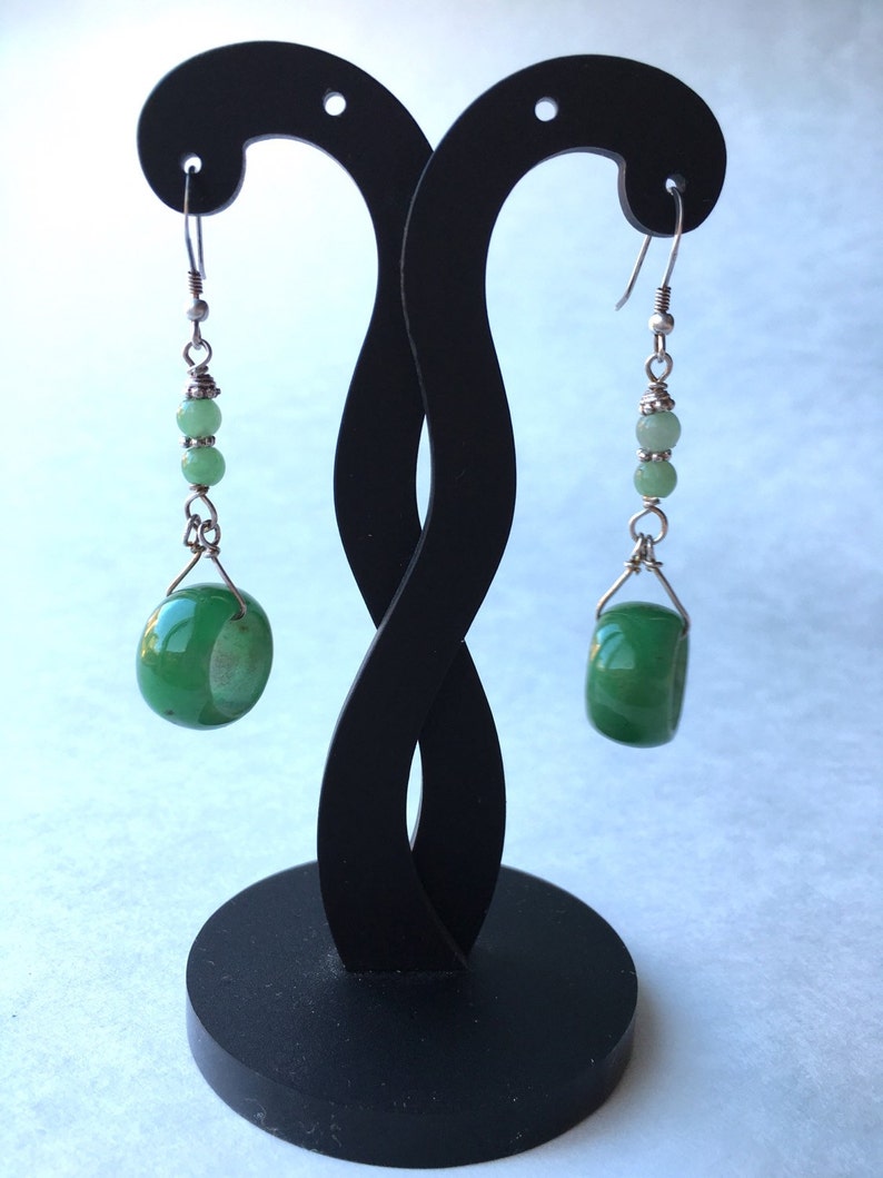 Jade Earrings, Carved Jade Earrings, Chinese Earrings, Jade Ring Earrings, Jade Jewellery, Green Jade Ring 925 Sterling Silver Earrings image 5