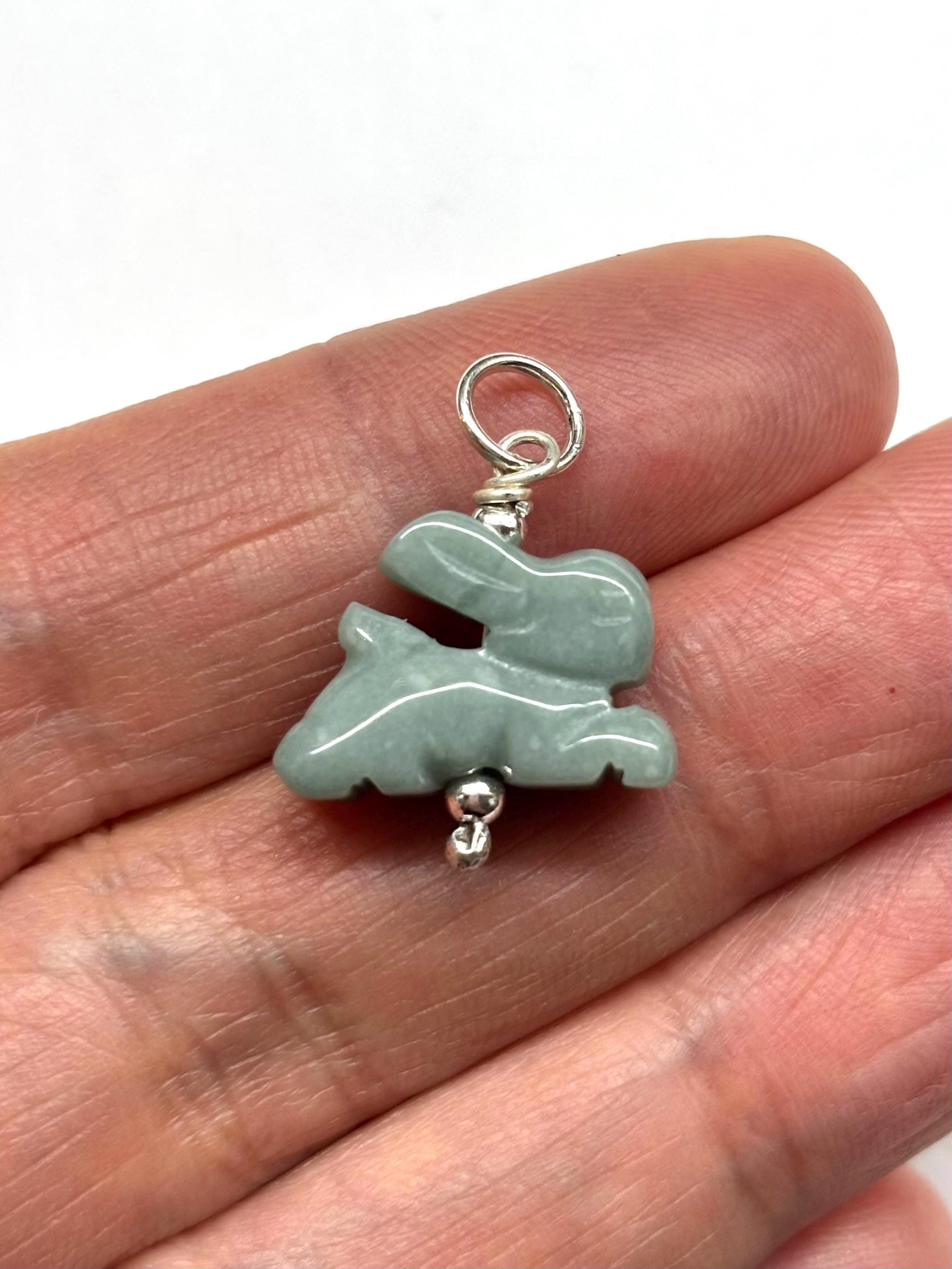 Pendentif Jade Naturel Vert Lapin Chanceux - Argent Et Pierre Fine