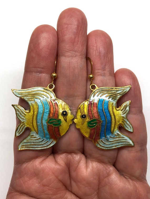 Vintage Fish Earrings, Angelfish Earrings, Chines… - image 7