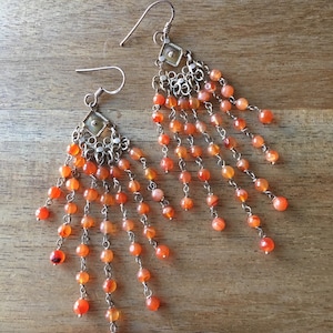 Vintage Red Agate Earrings, Red Crystal Earrings, Red Silver, Red Agate Bead 925 Sterling Silver Earrings, Gemstone, Gem Stone Earrings