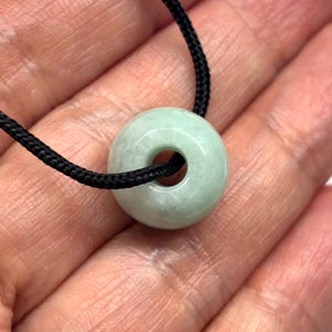 Jade Necklace, Carved Jade Bead Necklace, Green Jade Necklace, Minimalist Necklace, Natural Colour Jade Bead Adjustable Black Cord Necklace image 2