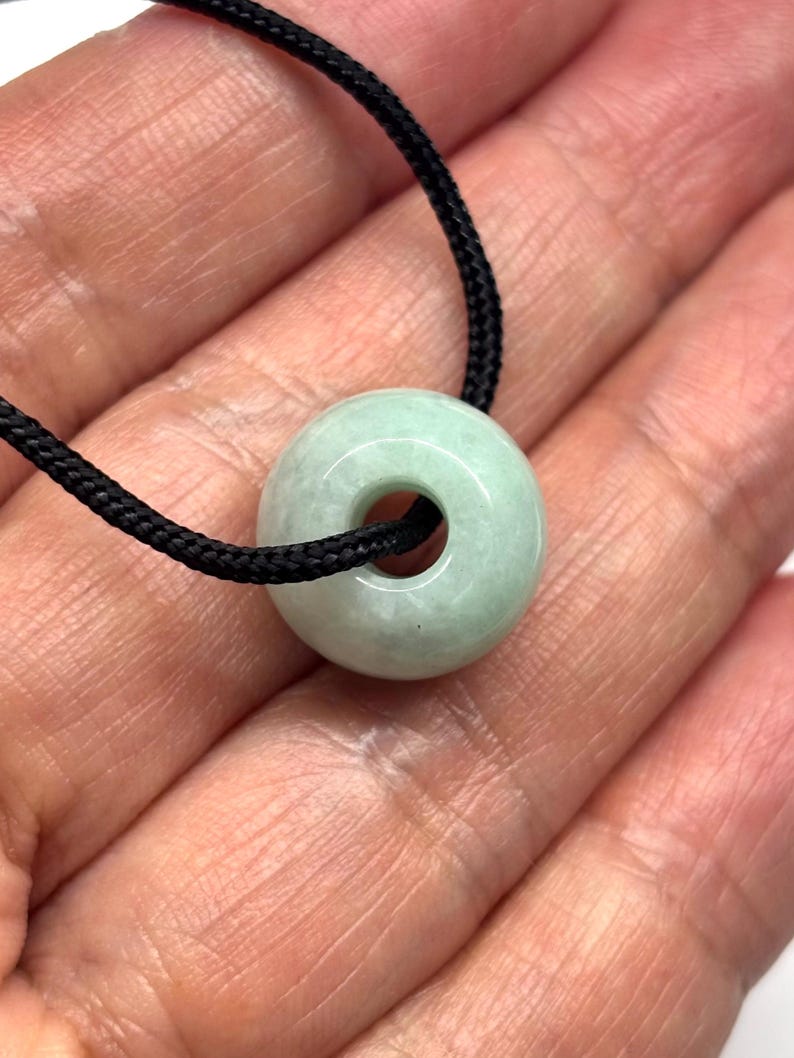 Jade Necklace, Carved Jade Bead Necklace, Green Jade Necklace, Minimalist Necklace, Natural Colour Jade Bead Adjustable Black Cord Necklace image 2