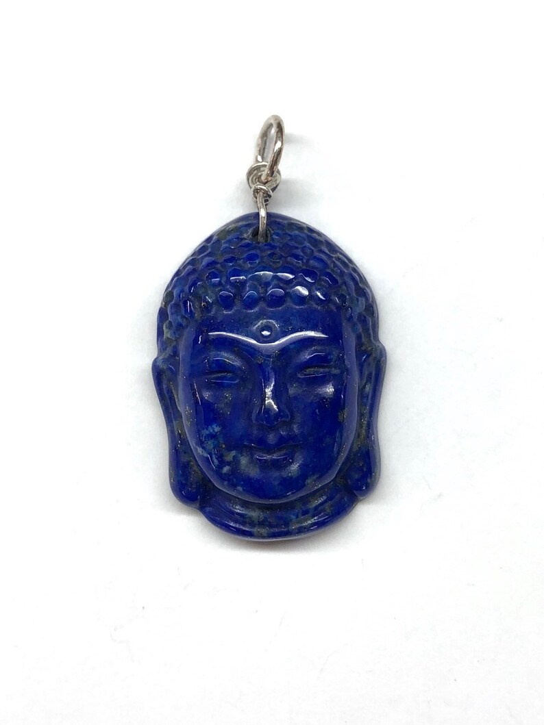 Carved Natural Lapis Gautama Buddha Head Sterling Silver Pendant Lapis Sakyamuni Buddha Pendant Lapis Lazuli Shakyamuni Buddha \u91ca\u8fe6\u725f\u5c3c