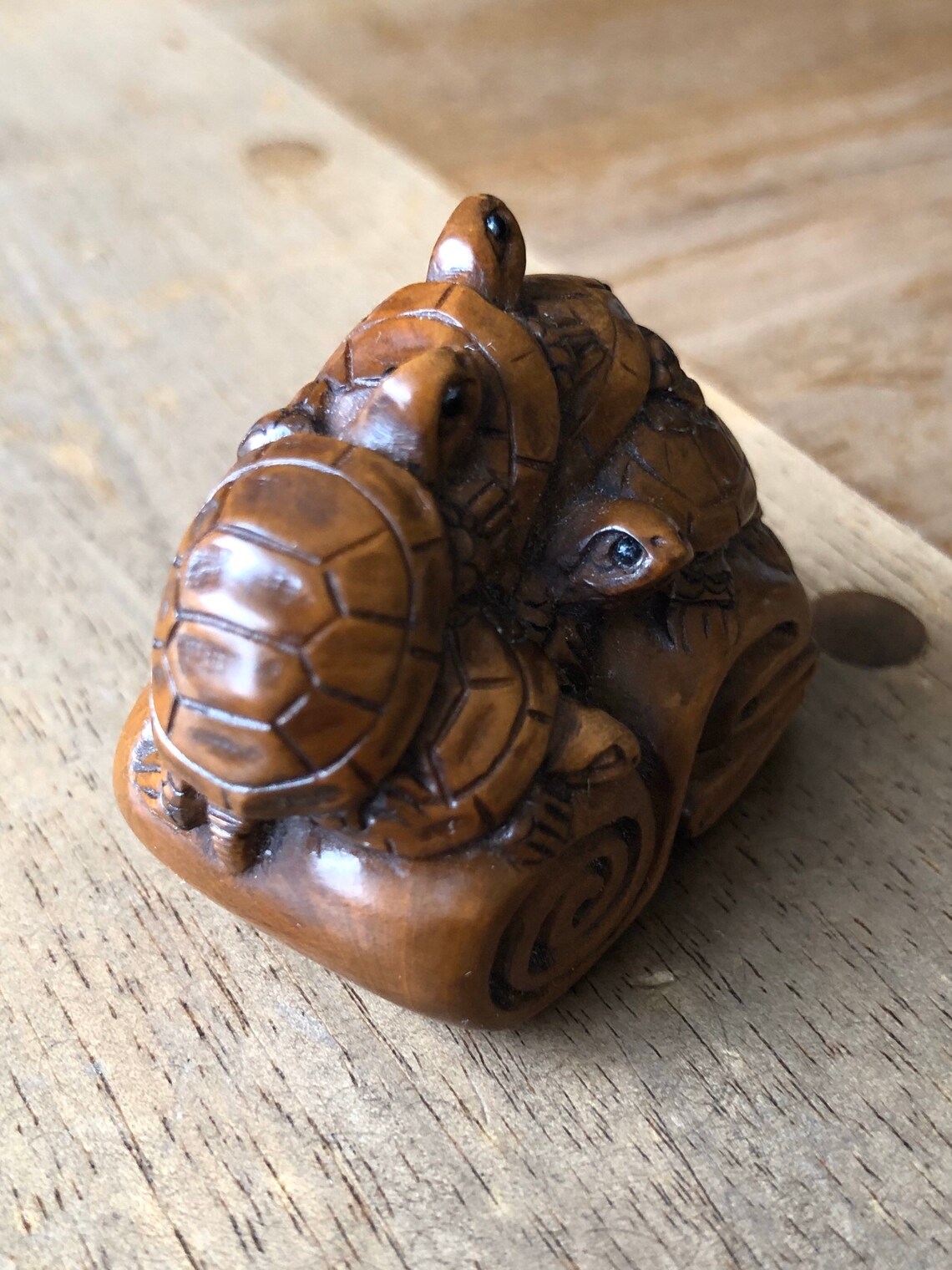 Netsuke Netsuke Turtle Carved Wood Turtles Carved Boxwood Etsy