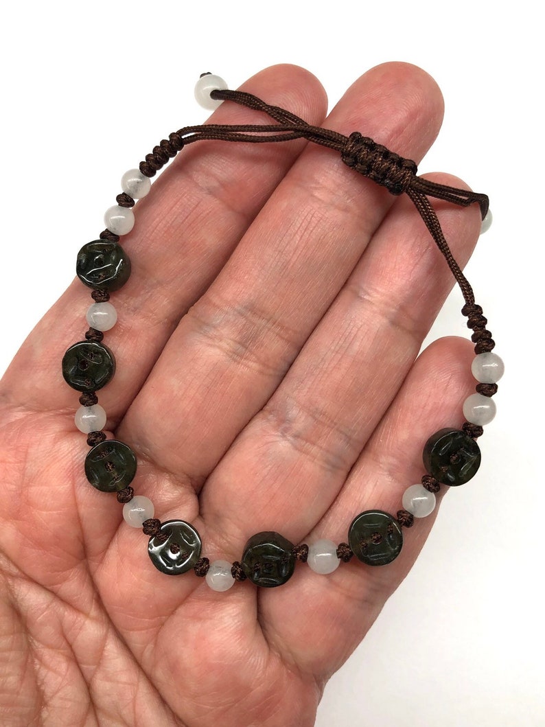 Jade Bracelet Good Luck Bracelet Carved Chinese Old Coin Etsy