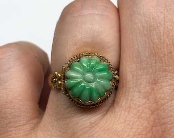 Antique Jade Ring, Jade Poison Ring, Chinese Ring, Antique Carved Jade Ring, Over 100 Years Old, Gold Plated Sterling Silver Locket Ring