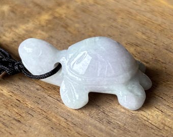 Jade Pendant, Carved Jade Turtle Pendant, Jade Necklace, Carved 3D Jade Tortoise, Carved Jade Turtle Pendant, Adjustable Black Cord Necklace