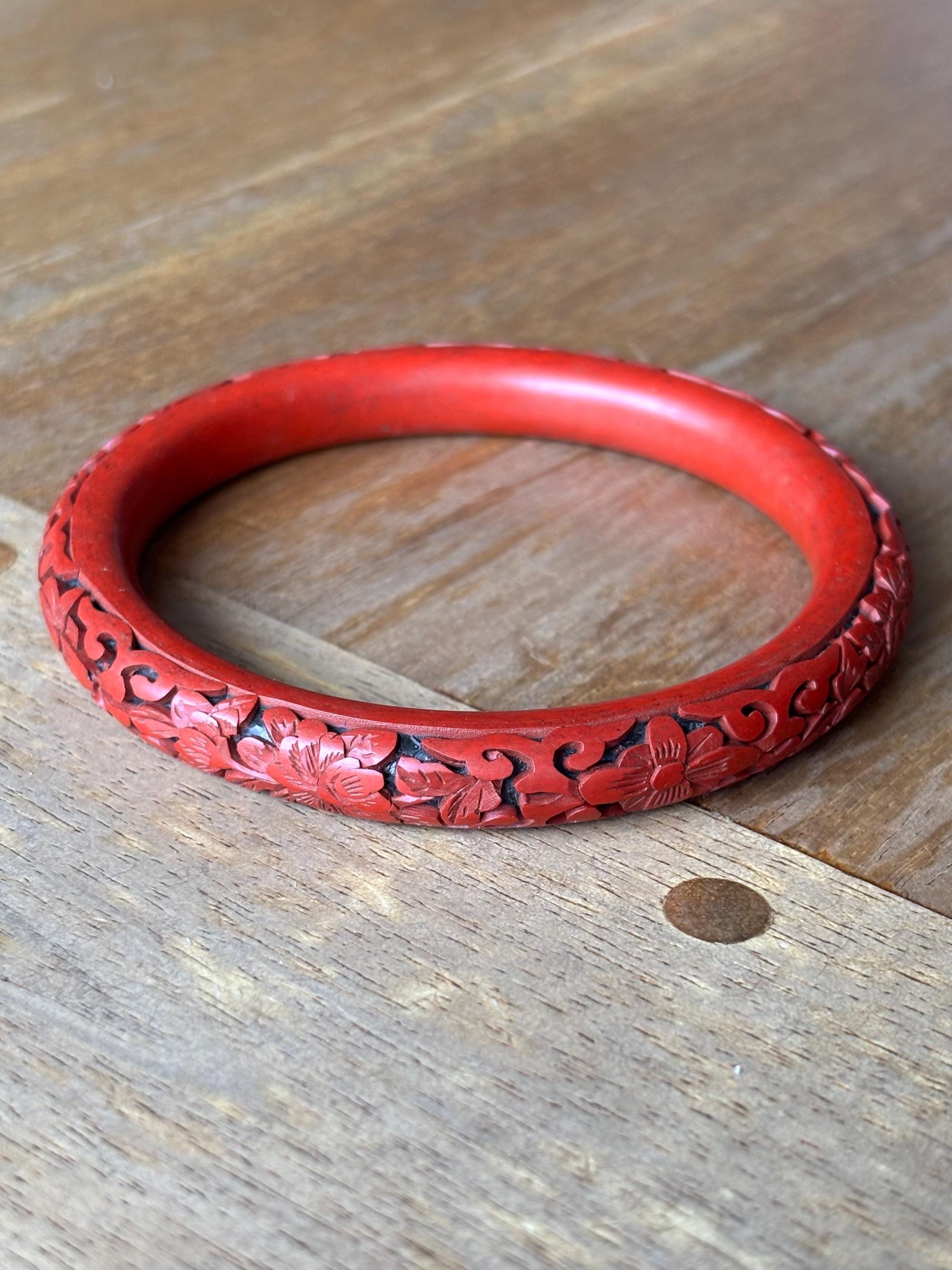 Cinnabar 若木 30cm Buy Cinnabar Bangle, Vintage Hand Carved Cinnabar Lacquer Bangle