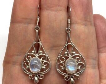 Moonstone Earrings, Moon Stone Earrings, Gem Stone Earrings, Moon Stone Jewellery, Oval Shaped Moonstone 925 Sterling Silver Disc Earrings