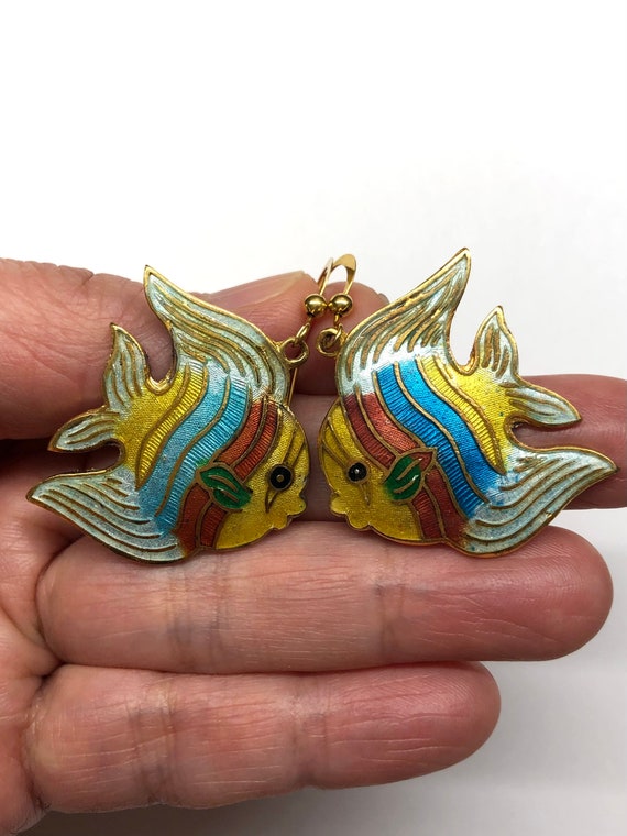 Vintage Fish Earrings, Angelfish Earrings, Chines… - image 2