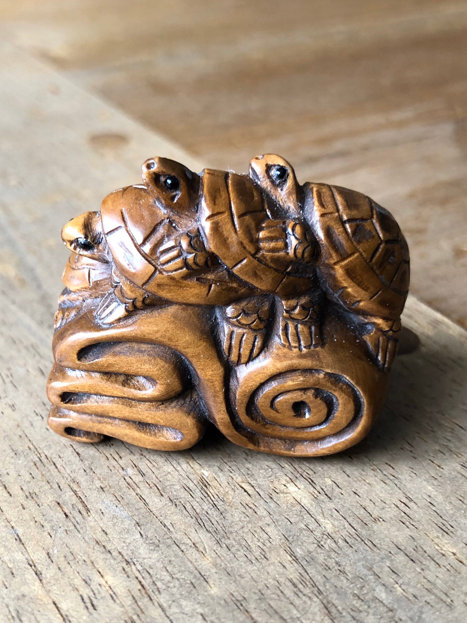 Netsuke Netsuke Turtle Carved Wood Turtles Carved Boxwood Etsy