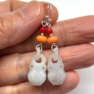 Jade Earrings, Carved Jade Basket Earrings, Devil's Work, Chinese Earrings, Carved Jade Basket, Sea Bamboo Bead 925 Sterling Silver Earrings