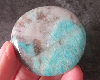 Rare Unusual Amazonite with Smoky Quartz  (36.6 grams / 49 mm) Palmstone / Flat Stone (A8) - FREE UK POSTAGE