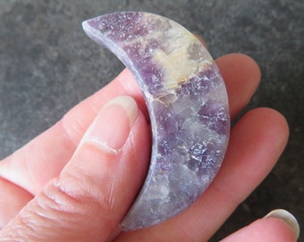 Beautiful Purple Lepidolite (21.5 grams / 49 mm) Moon Shape (13) Peace - FREE UK POSTAGE