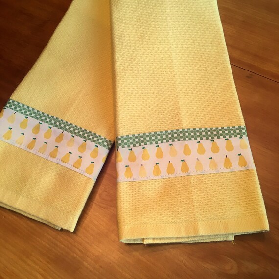 Yellow Tea Towels With Little Pears A Pair Yellow Tea Towels With Little Pears A