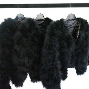 Black Fluffy Feather Jacket Marabou Winter Womens Clothing Outerwear Warm Coat Eveningwear