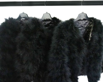 Black Fluffy Feather Jacket Marabou Winter Womens Clothing Outerwear Warm Coat Eveningwear