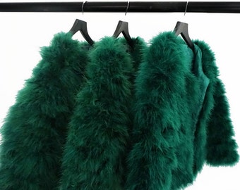 Emerald Green Fluffy Feather Jacket Marabou Winter Womens Clothing Outerwear Warm Coat Eveningwear