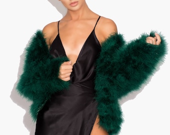 Emerald  Green Fluffy Feather Jacket Marabou Winter Womens Clothing Outerwear Warm Coat Eveningwear