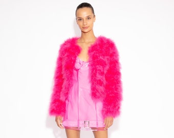 Hot Pink Barbie Fluffy Feather Jacket Marabou Invierno Ropa de mujer Ropa de abrigo Abrigo cálido Ropa de noche