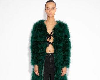 Long Emerald Green Fluffy Feather Jacket Marabou Winter Womens Clothing Outerwear Warm Coat Eveningwear