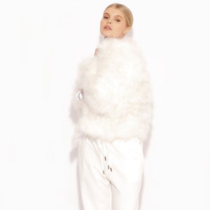 White Fluffy Feather Jacket Marabou Winter Womens Clothing Outerwear Warm Coat Eveningwear