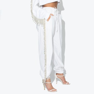 White pants with fringe outlet