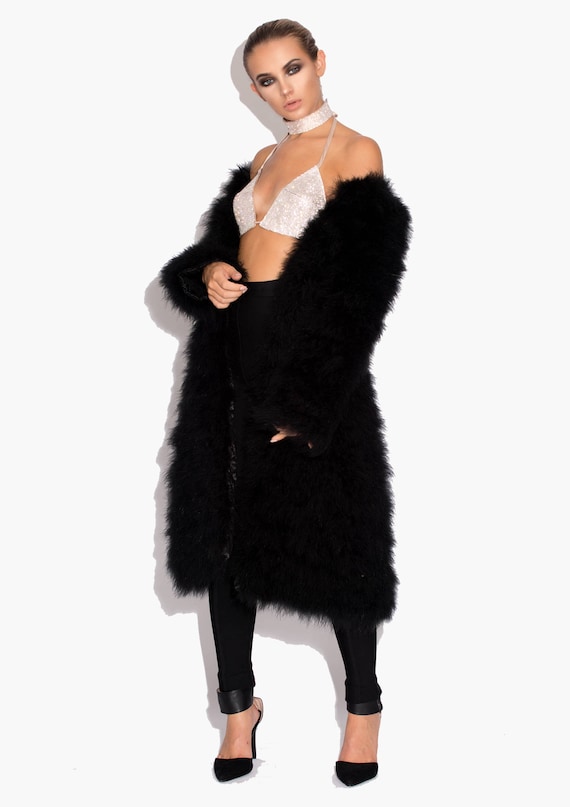 Feather long coat sales