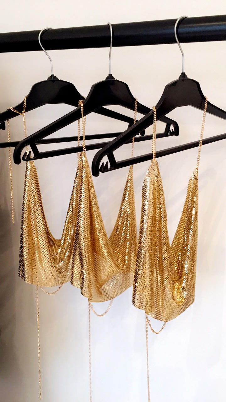 Gold metal chain tops crop women festival rave evening