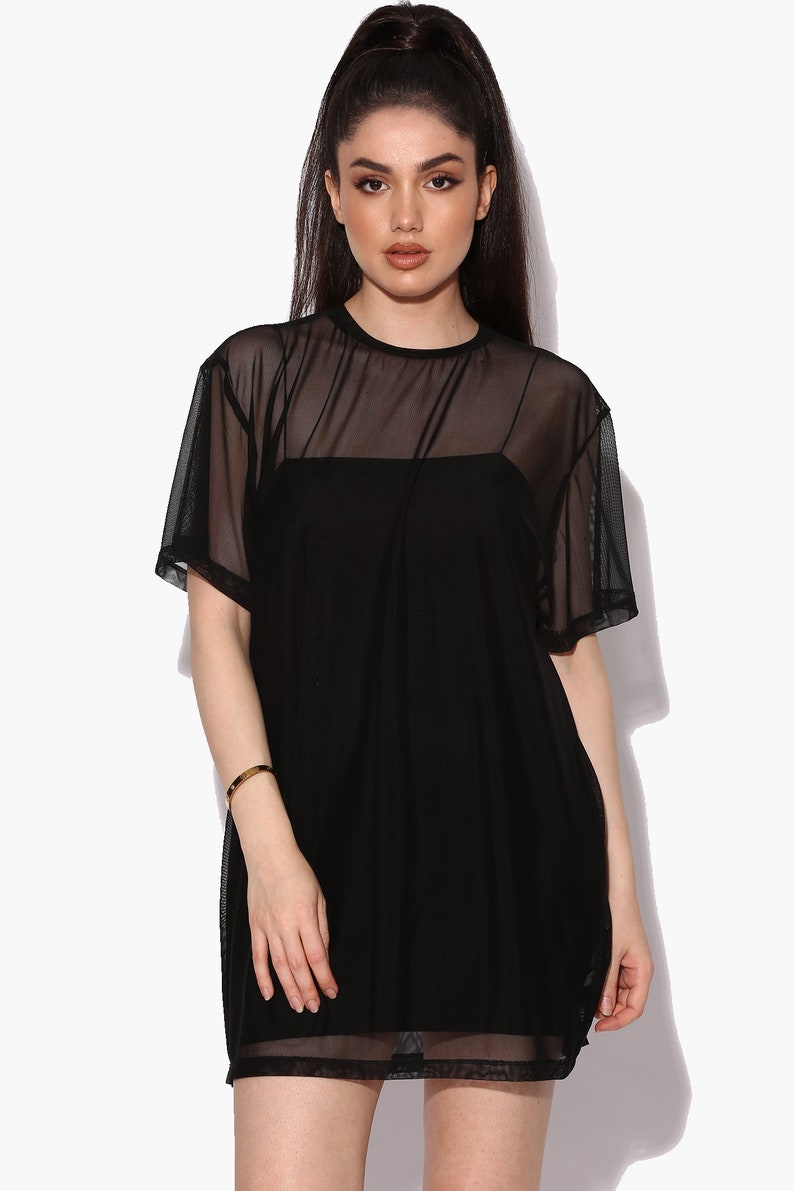 Black Sheer Mesh Top TShirt Beach Cover Up Beachwear Summer Etsy