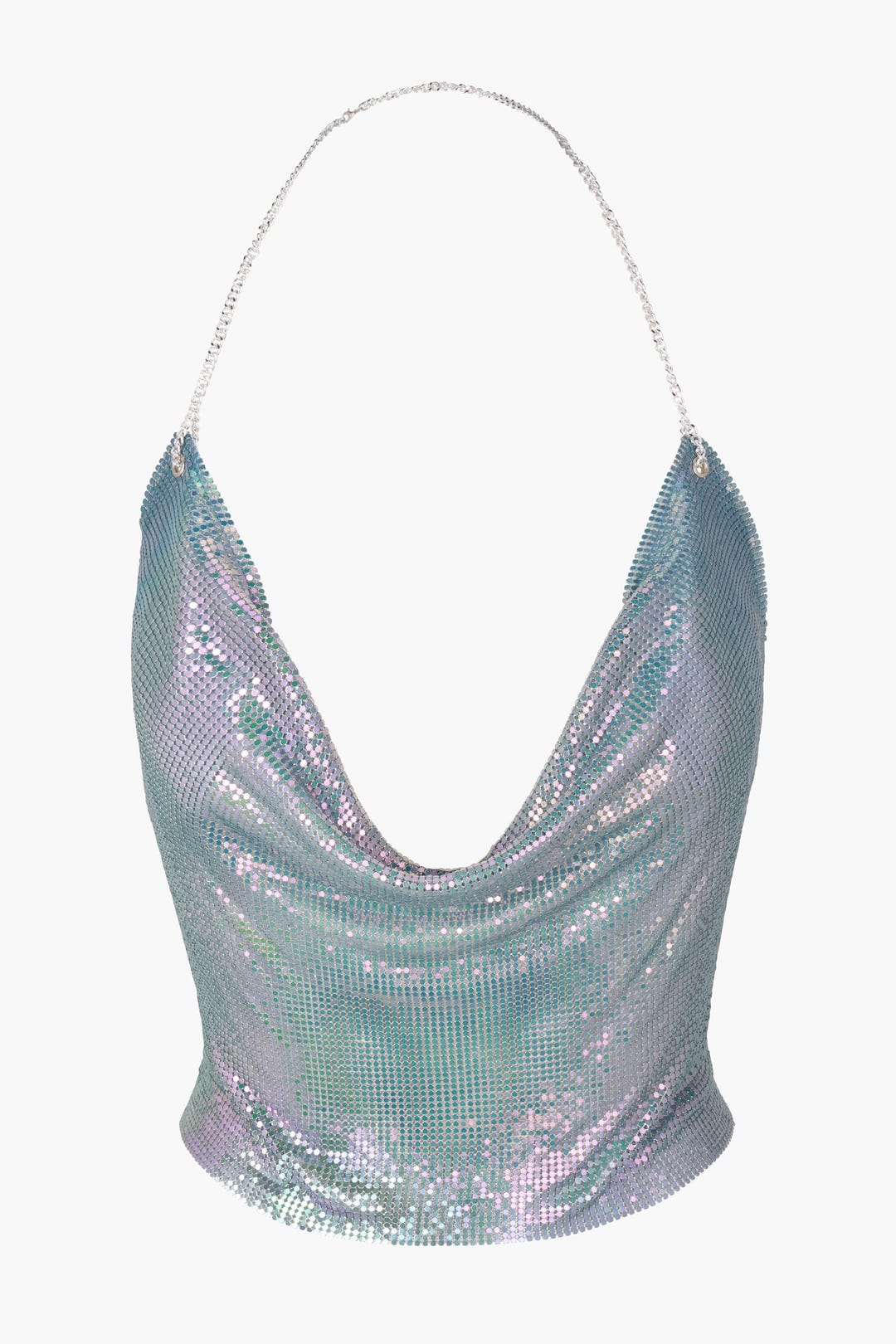 Blue Iridescent Mermaid Metal Chain Tops Crop Women Festival