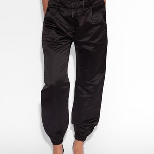 Double Waisted Satin Trousers in Black image 8