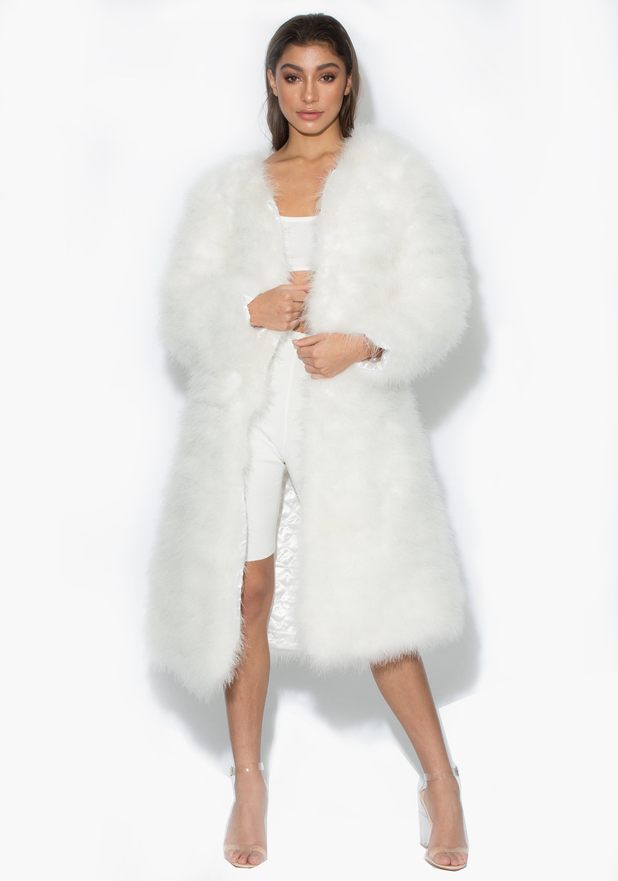 Long White Fluffy Feather Jacket Marabou Winter Womens Etsy