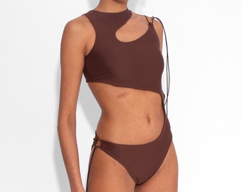 Maillot de bain une pièce stretch à découpes en cacao