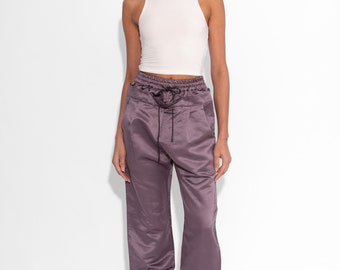 Double Waisted Satin Trousers in Grey
