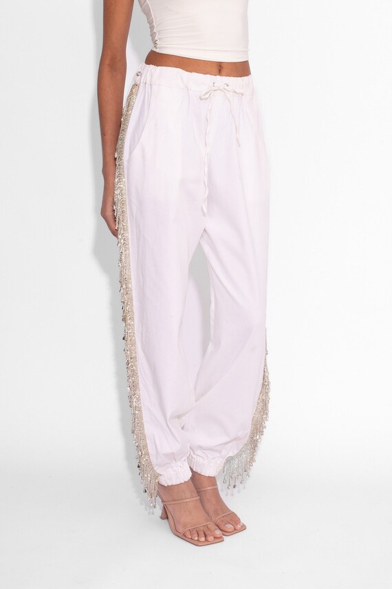 Pantalon Marina Blanco Con Flecos De Cristal Etsy Espana
